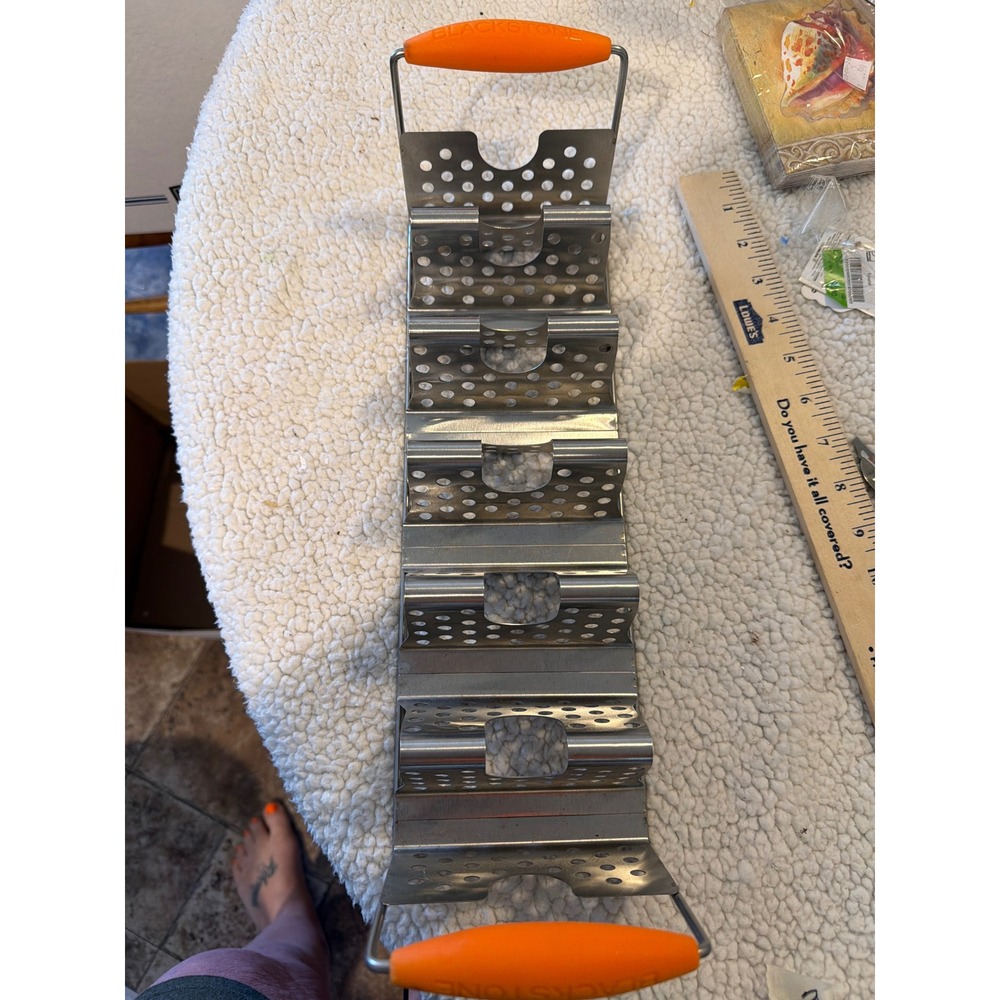 Blackstone Stainless Steel Taco Rack 6 Slot Griddle Accessory Orange Handles